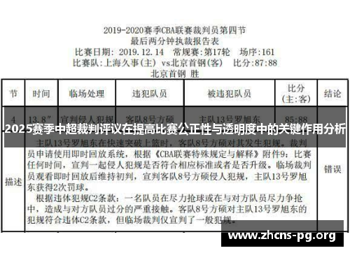2025赛季中超裁判评议在提高比赛公正性与透明度中的关键作用分析 2025赛季中超裁判评议在提高比赛公正性与透明度中的关键作用分析